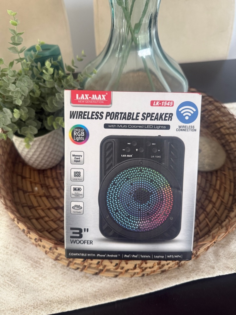 LK-1545 Wireless Portable Speaker — Black with RGB LED